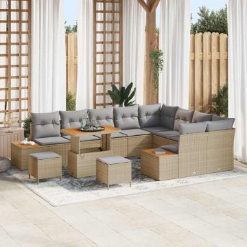 vidaXL Sodo Sofų Rinkinys su pagalve 12 pcs Smėlio Poli ratanas