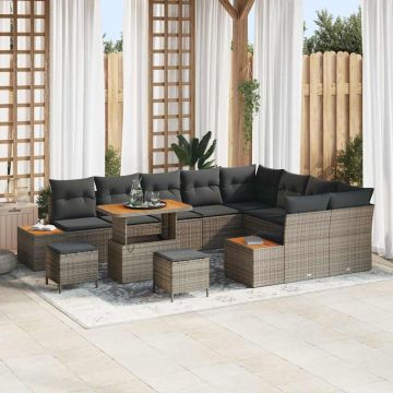 vidaXL Sodo Sofų Rinkinys su pagalve 12 pcs Pilka Poli ratanas