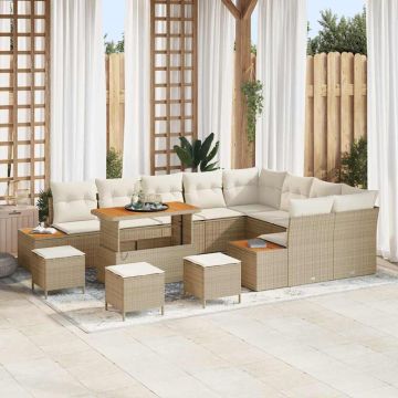 vidaXL Sodo Sofų Rinkinys su pagalve 13 pcs Smėlio Poli ratanas