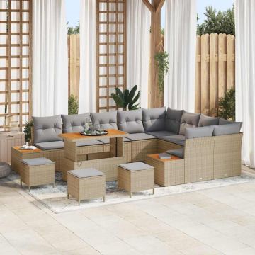 vidaXL Sodo Sofų Rinkinys su pagalve 13 pcs Smėlio Poli ratanas