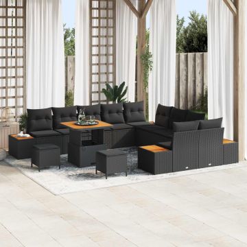 vidaXL Sodo Sofų Rinkinys su pagalve 13 pcs Juoda Poli ratanas