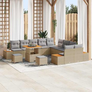 vidaXL Sodo Sofų Rinkinys su pagalve 13 pcs Smėlio Poli ratanas