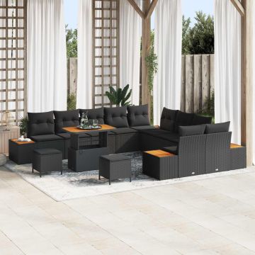 vidaXL Sodo Sofų Rinkinys su pagalve 13 pcs Juoda Poli ratanas
