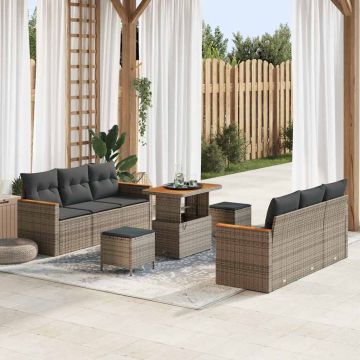 vidaXL Sodo Sofų Rinkinys su pagalve 11 pcs Pilka poliratanas