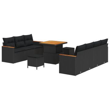 vidaXL Sodo Sofų Rinkinys su pagalve 14 pcs Juoda poliratanas
