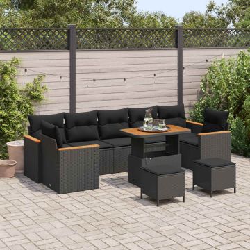 vidaXL Sodo Sofų Rinkinys su pagalve 10 pcs Juoda Poli ratanas