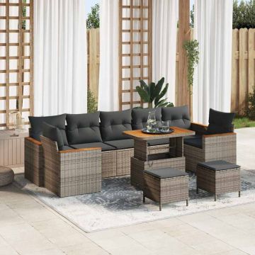 vidaXL Sodo Sofų Rinkinys su pagalve 10 pcs Pilka Poli ratanas