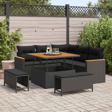 vidaXL Sodo Sofų Rinkinys su pagalve 8 pcs Juoda Poli ratanas