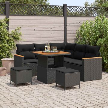 vidaXL Sodo Sofų Rinkinys su pagalve 8 pcs Juoda Poli ratanas