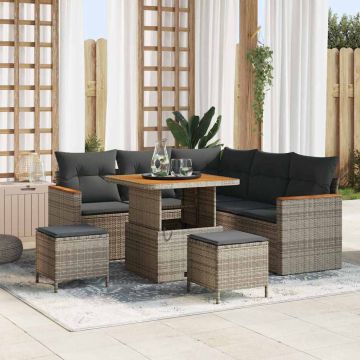 vidaXL Sodo Sofų Rinkinys su pagalve 8 pcs Pilka Poli ratanas