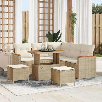 vidaXL Sodo Sofų Rinkinys su pagalve 8 pcs Smėlio Poli ratanas