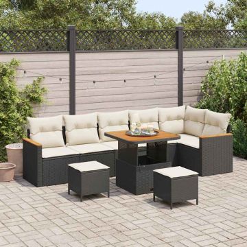 vidaXL Sodo Sofų Rinkinys su pagalve 9 pcs Juoda Poli ratanas