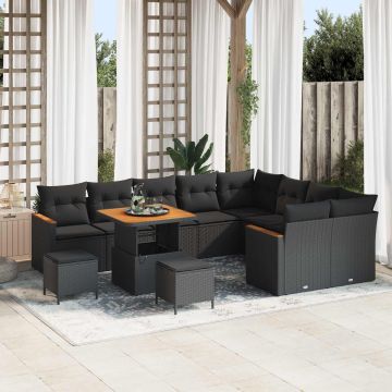 vidaXL Sodo Sofų Rinkinys su pagalve 12 pcs Juoda Poli ratanas