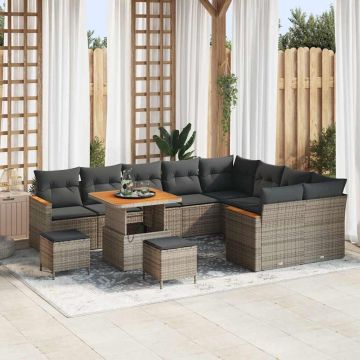 vidaXL Sodo Sofų Rinkinys su pagalve 12 pcs Pilka Poli ratanas