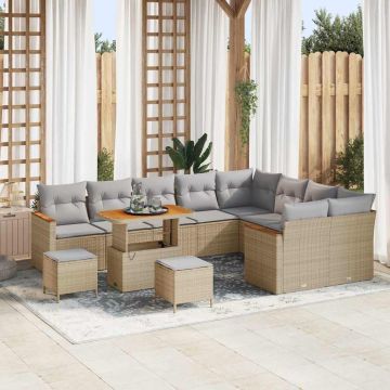 vidaXL Sodo Sofų Rinkinys su pagalve 12 pcs Smėlio Poli ratanas