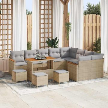 vidaXL Sodo Sofų Rinkinys su pagalve 13 pcs Smėlio Poli ratanas
