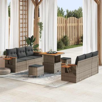 vidaXL Sodo Sofų Rinkinys su pagalve 11 pcs Pilka poliratanas