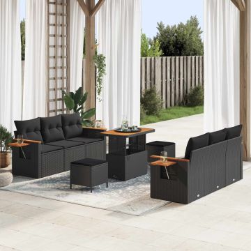 vidaXL Sodo Sofų Rinkinys su pagalve 11 pcs Juoda poliratanas