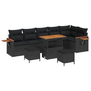 vidaXL Sodo Sofų Rinkinys su pagalve 11 pcs Juoda poliratanas