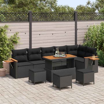 vidaXL Sodo Sofų Rinkinys su pagalve 12 pcs Juoda poliratanas