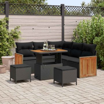 vidaXL Sodo Sofų Rinkinys su pagalve 9 pcs Juoda poliratanas