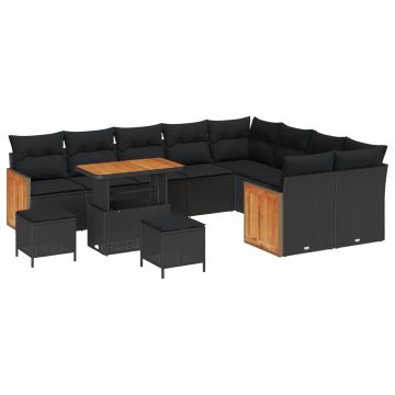 vidaXL Sodo Sofų Rinkinys su pagalve 13 pcs Juoda poliratanas