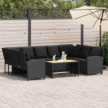 vidaXL Sodo sofa su pagalvėlėmis, juodos spalvos, poliratanas
