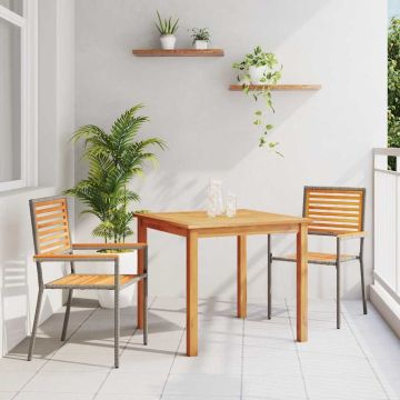 vidaXL Sodo valgomojo komplektas 3 pcs Pilka Kietos akacijos mediena