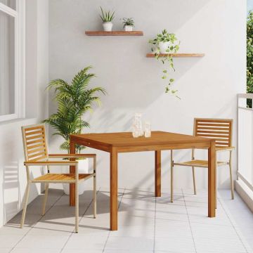 vidaXL Sodo valgomojo komplektas 3 pcs Smėlio Kietos akacijos mediena