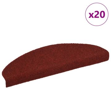 vidaXL Laiptų kilimėliai, lipnūs, 20 vnt., 65x21x4 cm, bordo raudoni, pusapvaliai, dideli