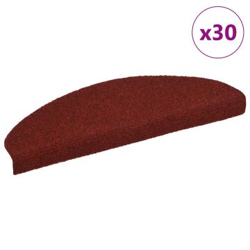 vidaXL Laiptų kilimėliai, lipnūs, 30 vnt., 65x21x4 cm, bordo raudoni, pusapvaliai, dideli