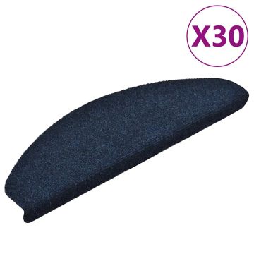 vidaXL Laiptų kilimėliai, lipnūs, 30 vnt., 65x21x4 cm, tamsiai mėlyni, pusapvaliai, dideli