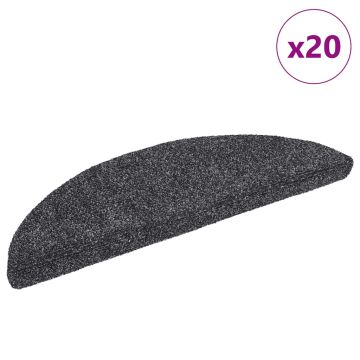 vidaXL Laiptų kilimėliai, lipnūs, 20 vnt., 56x17x3 cm, tamsiai pilki, pusapvaliai