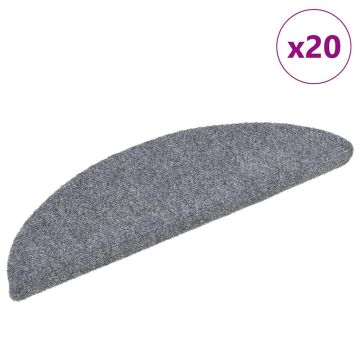 vidaXL Laiptų kilimėliai, lipnūs, 20 vnt., 56x17x3 cm, šviesiai pilki, pusapvaliai