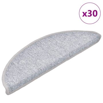 vidaXL Laiptų kilimėliai, 30 vnt., 56x17x3 cm, šviesiai pilki, pusapvaliai