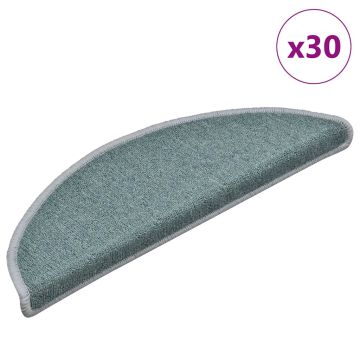 vidaXL Laiptų kilimėliai, 30 vnt., 56x17x3 cm, jūros mėlynos spalvos, pusapvaliai