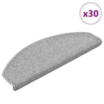 vidaXL Laiptų kilimėliai, 30 vnt., 65x24x4 cm, šviesiai pilki, pusapvaliai, dideli