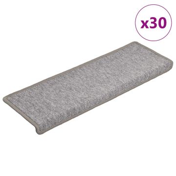 vidaXL Laiptų kilimėliai, 30 vnt., 65x21x4 cm, šviesiai pilki, stačiakampiai kraštai