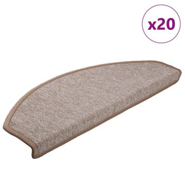 vidaXL Laiptų kilimėliai, 20 vnt., 65x24x4 cm, šviesiai rudi, pusapvaliai, dideli