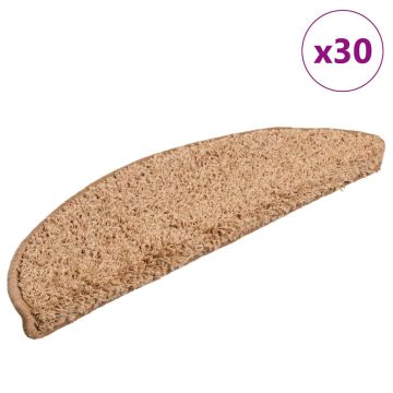 vidaXL Laiptų kilimėliai, 30 vnt., 56x17x3 cm, smėlio spalvos, pusapvaliai