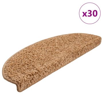 vidaXL Laiptų kilimėliai, 30 vnt., 65x21x4 cm, smėlio spalvos, pusapvaliai, dideli