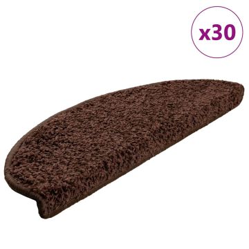 vidaXL Laiptų kilimėliai, 30 vnt., 65x21x4 cm, rudi, pusapvaliai, dideli