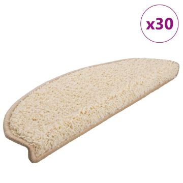 vidaXL Laiptų kilimėliai, 30 vnt., 65x21x4 cm, kreminės spalvos, pusapvaliai, dideli