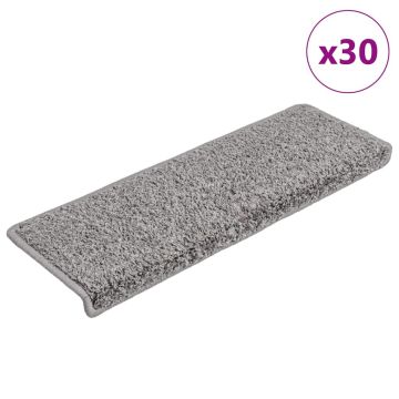 vidaXL Laiptų kilimėliai, 30 vnt., pilki, 65x21x4 cm, stačiakampiai kraštai
