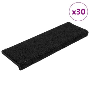 vidaXL Laiptų kilimėliai, 30 vnt., juodi, 65x21x4 cm, stačiakampiai kraštai