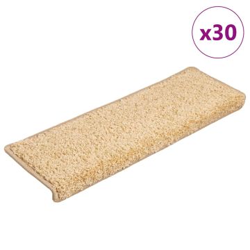 vidaXL Laiptų kilimėliai, 30 vnt., 65x21x4 cm, kreminės spalvos, stačiakampiai kraštai