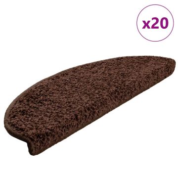 vidaXL Laiptų kilimėliai, 20 vnt., 65x21x4 cm, rudi, pusapvaliai, dideli