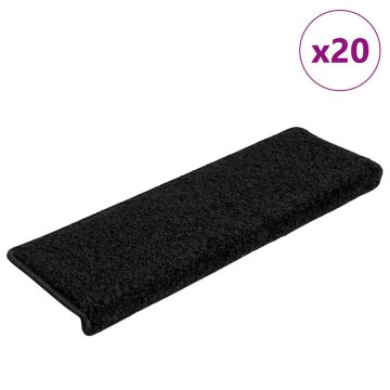 vidaXL Laiptų kilimėliai, 20 vnt., juodi, 65x21x4 cm, stačiakampiai kraštai