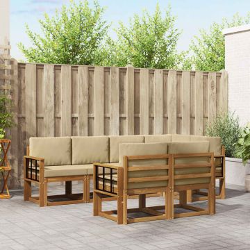 vidaXL Lauko sofos komplektas su pagalve 7 pcs Natūralus ir bežinis