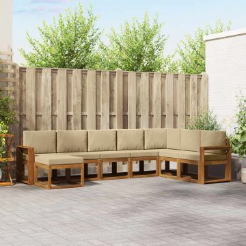 vidaXL Lauko sofos komplektas su pagalve 8 pcs Natūralus ir bežinis